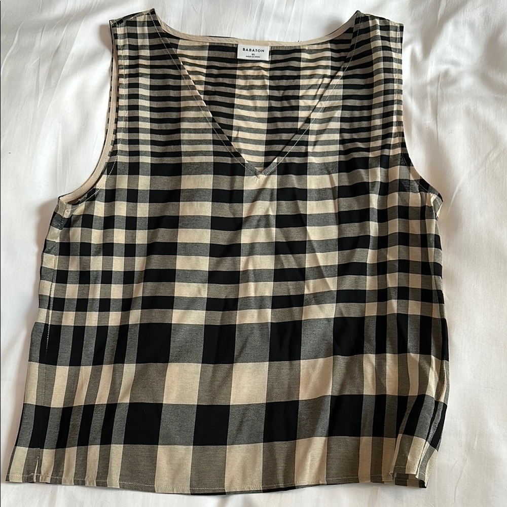 Banana Republic Black and Tan Checkered Women's Top